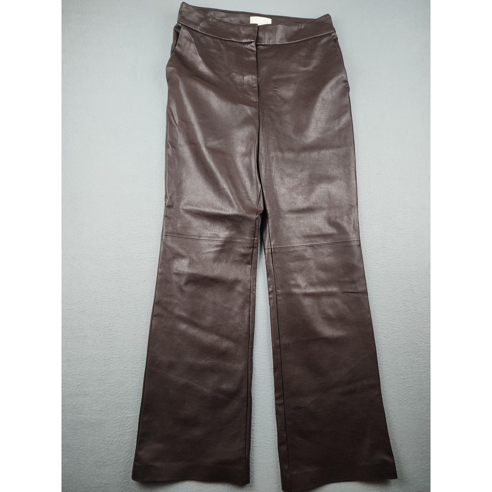 H&M Dress Pants Womens 8 Brown Faux Leather Straight Leg Zip Pockets Casual Funk